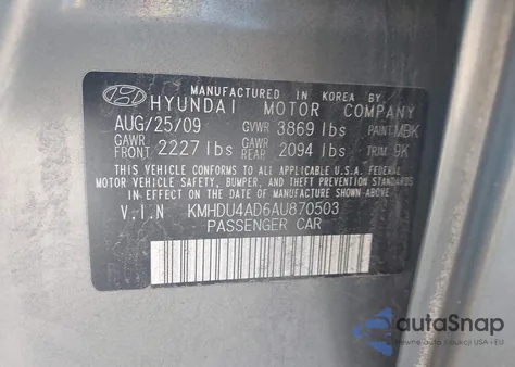 2010 Hyundai Elantra Gls z USA, uszkodzony, nr VIN KMHDU4AD6AU870503